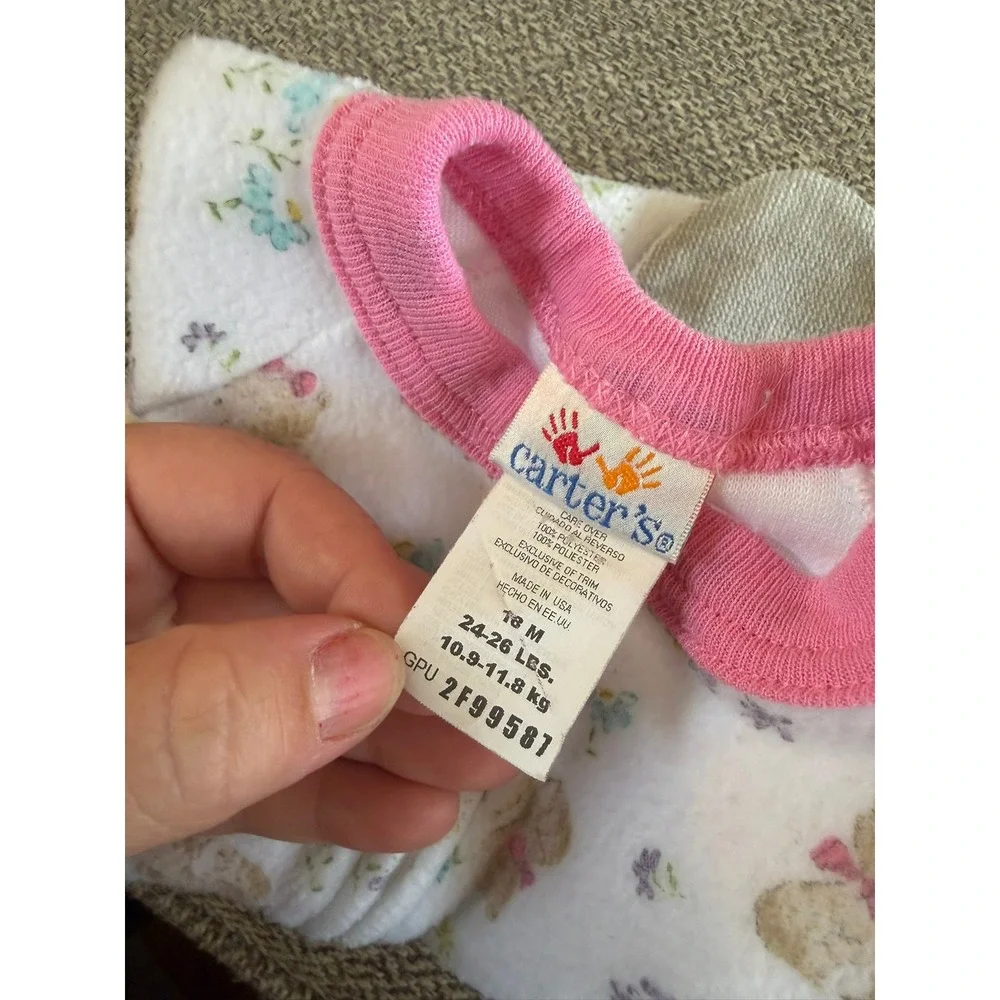 1999 Vintage Carters 18M Fleece Floral Teddy Bear Pattern Footed Sleeper